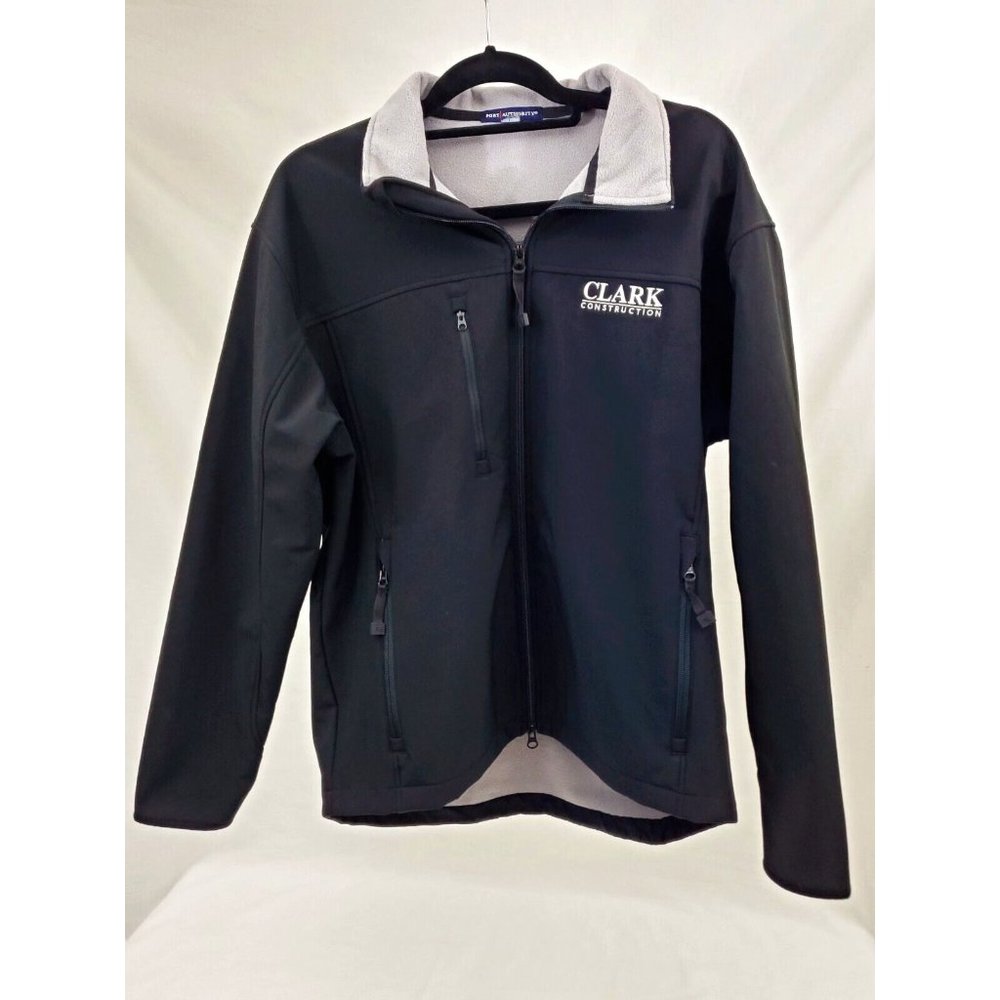 Port Authority Glacier Black Bomber Jacket Men's Sz Large Clark Construction EUC